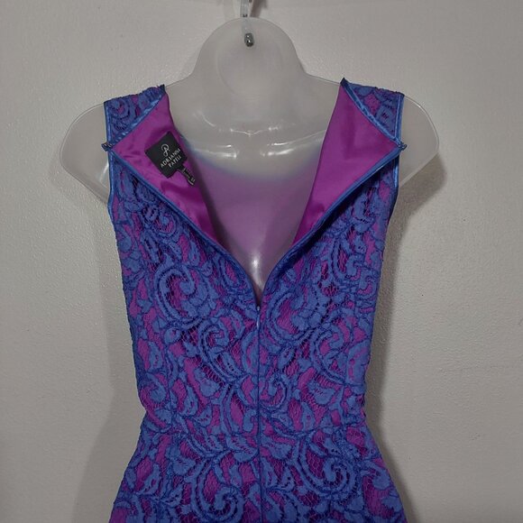 Adrianna Papell Lace Overlay Sleeveless Fit & Flare Cocktail Dress Good Cond - 8 - Picture 8 of 10